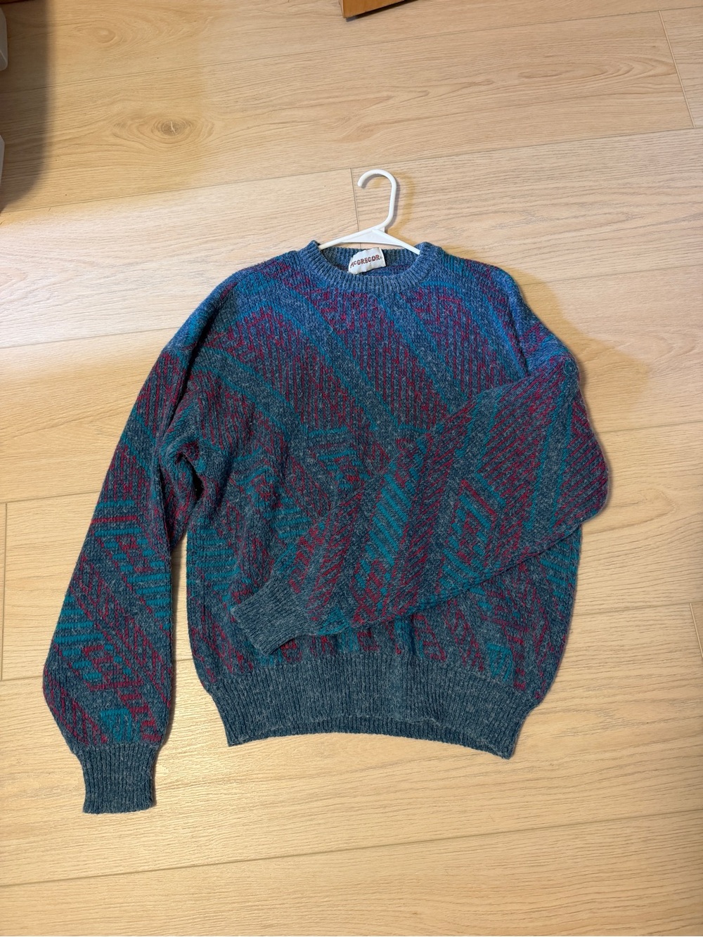 McGregor Teal and Burgundy Patterned Crewneck Sweater